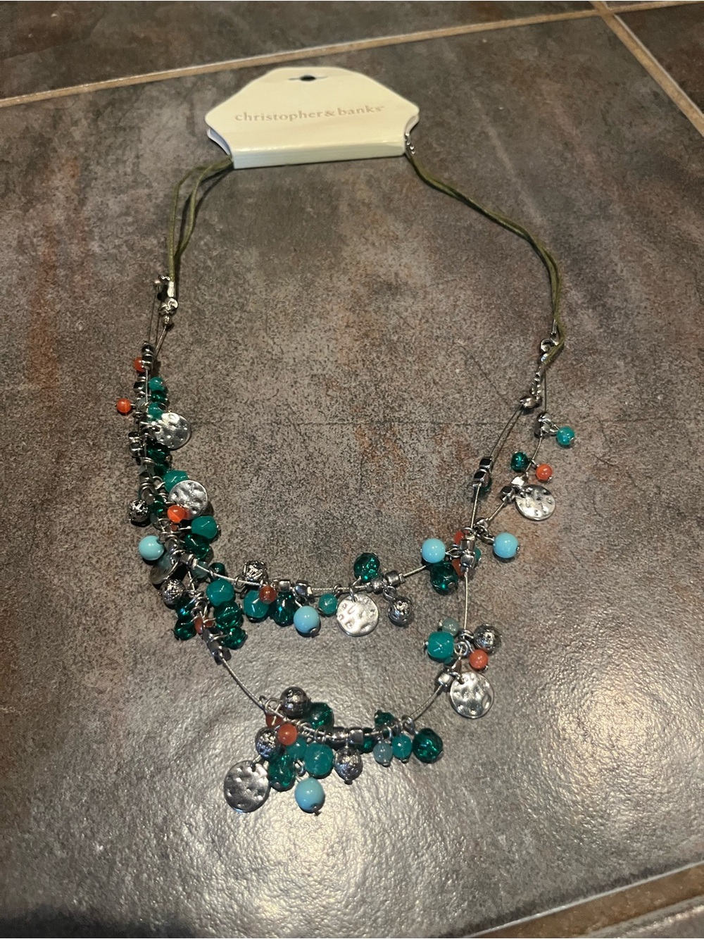 Christopher & Banks Teal, Aqua & Coral Layered Bead Necklace